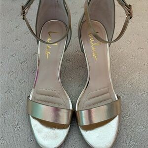 Lulu's Metallic Gold Strappy Heels